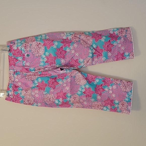 LILLY PULITZER Cropped Blue Pink White Flowe Print Pants Size 2 - Picture 8 of 14